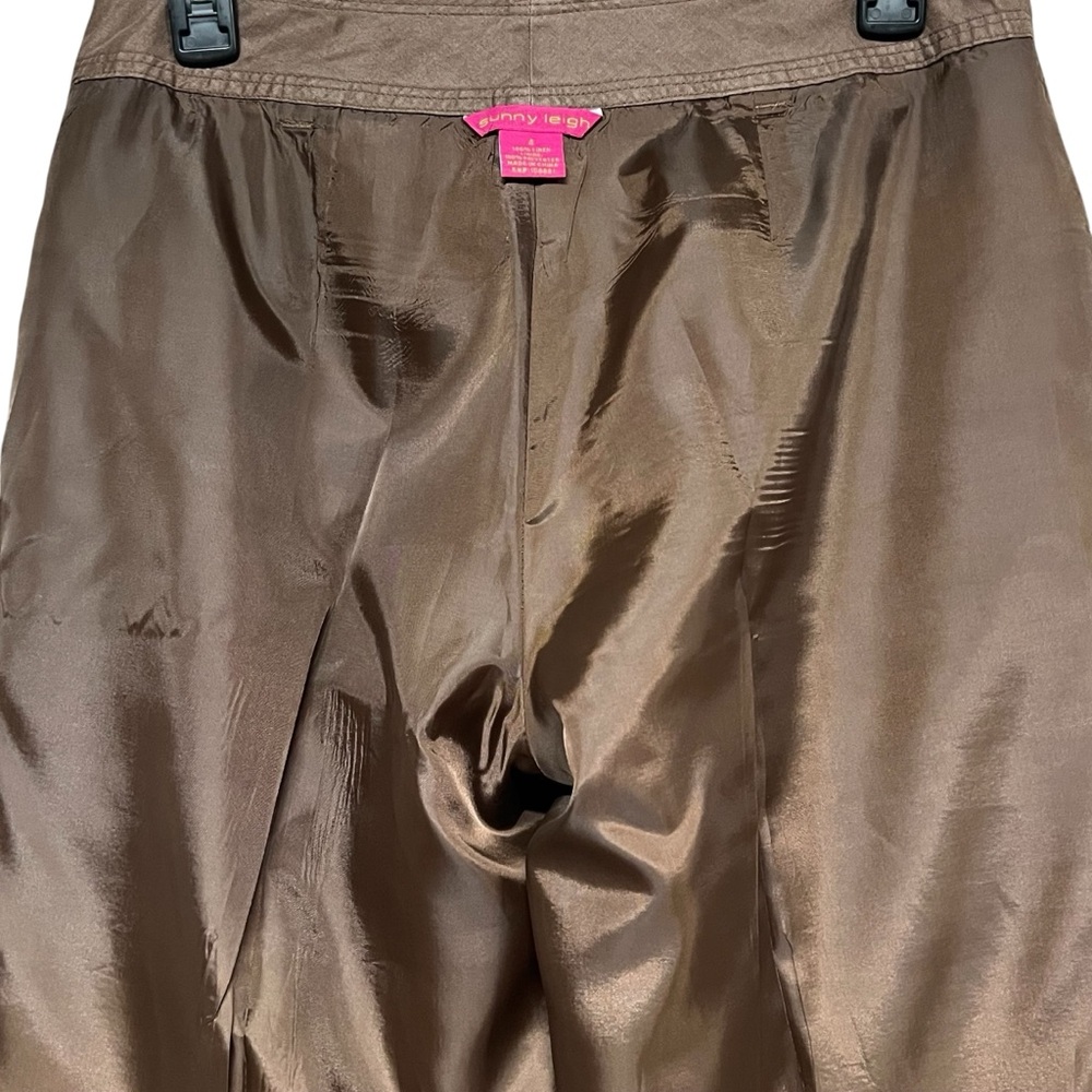 Sunny Leigh Linen Wide Leg Ankle Pants Fully Lined Brown Size 4 - Picture 8 of 9